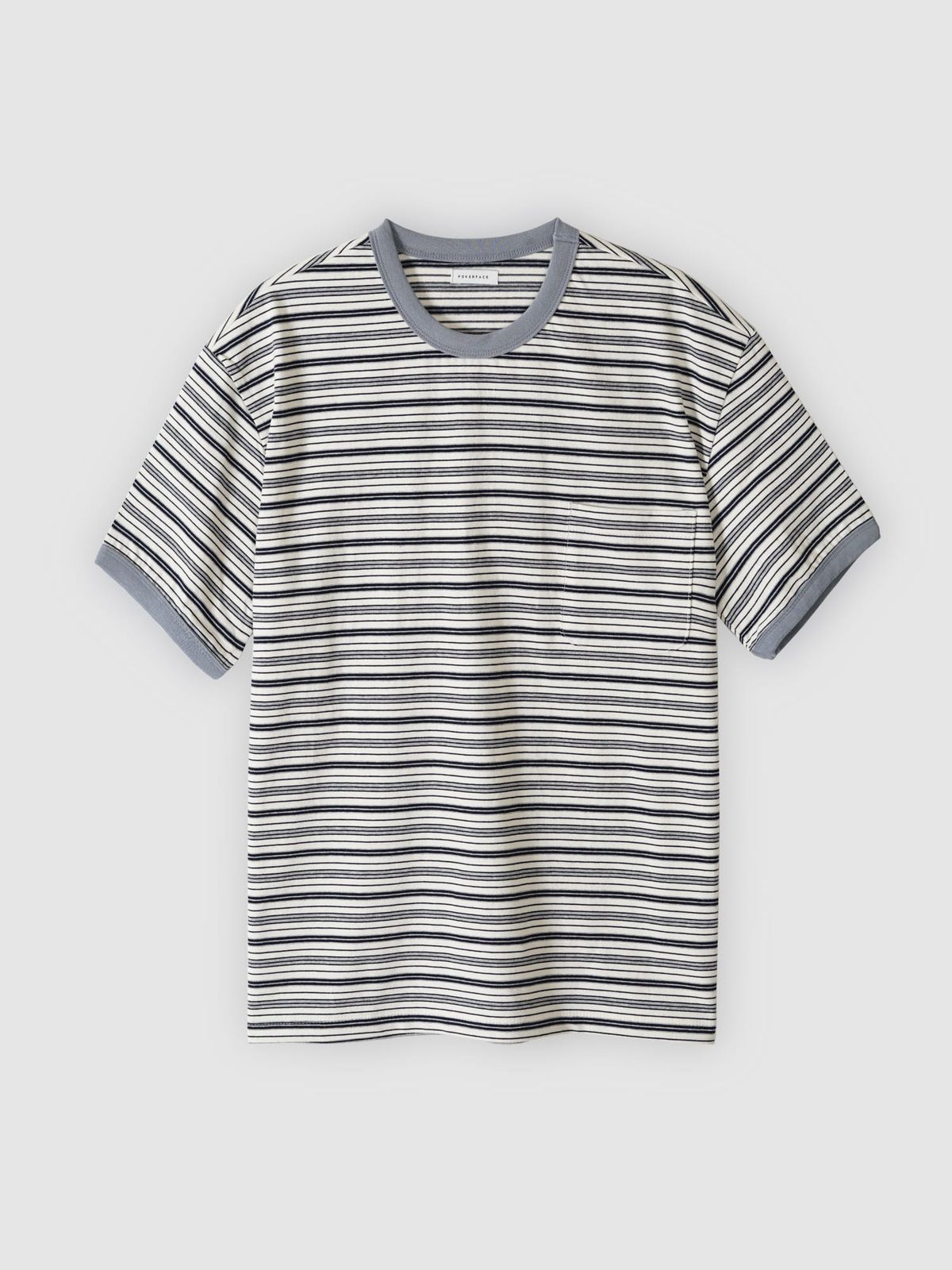 포커페이스(POKERFACE) STRIPE RINGER T-SHIRTS GREY/BLUE