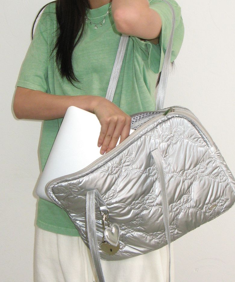 RIBBON QUILTING LAPTOP BAG SILVER