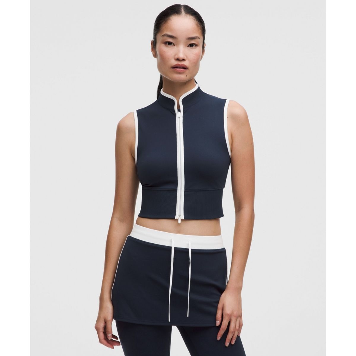 룰루레몬(LULULEMON) Everlux™ 컬러블록 집 프런트 탱크탑  TRNV WHT