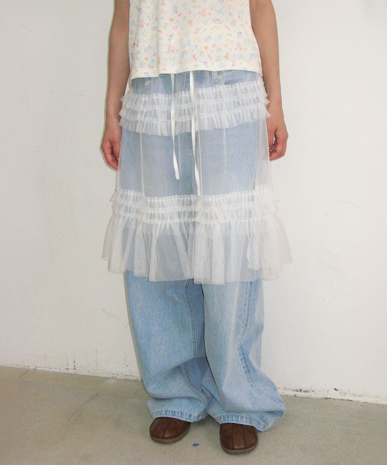 SHEER TIERED FRILL LAYERED SKIRT WHITE