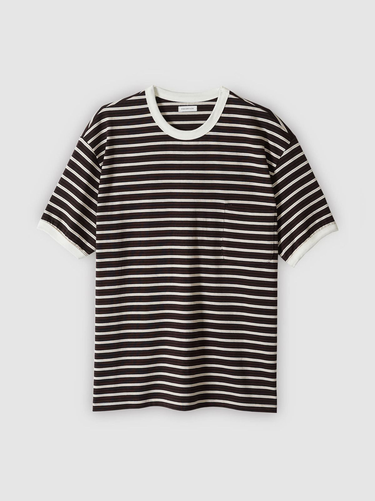 포커페이스(POKERFACE) STRIPE RINGER T-SHIRTS BROWN/IVORY