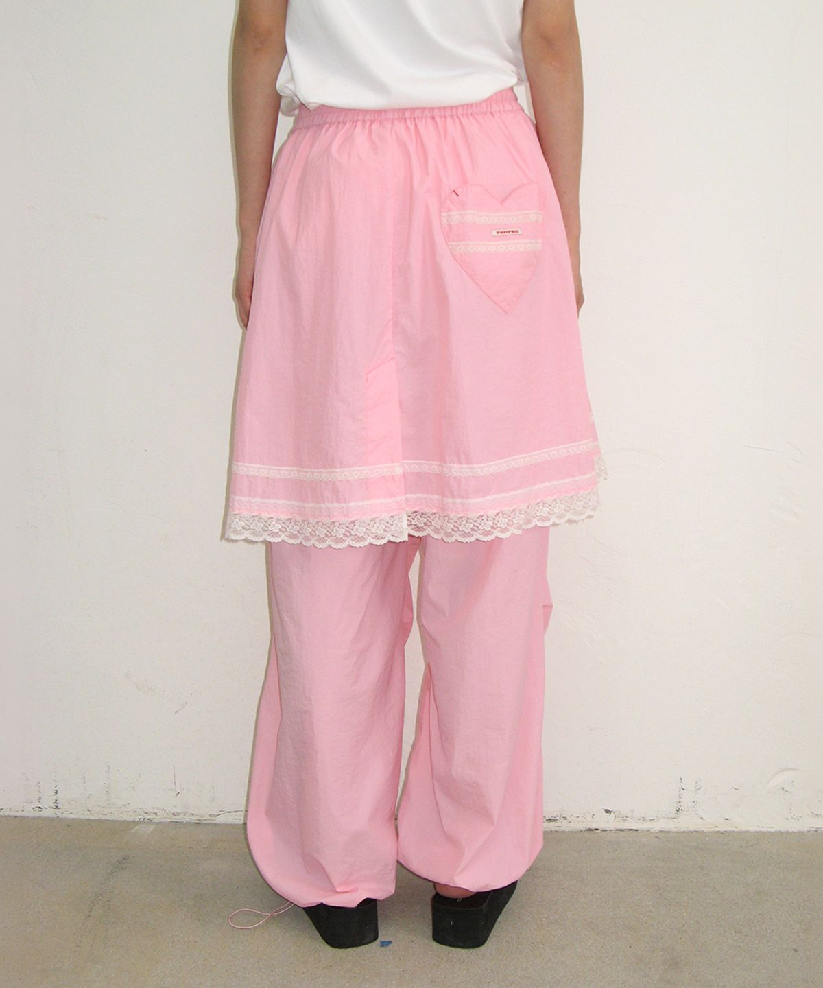론론(RONRON) LACE POINT SKIRT LAYERED JOGGER PANTS PINK
