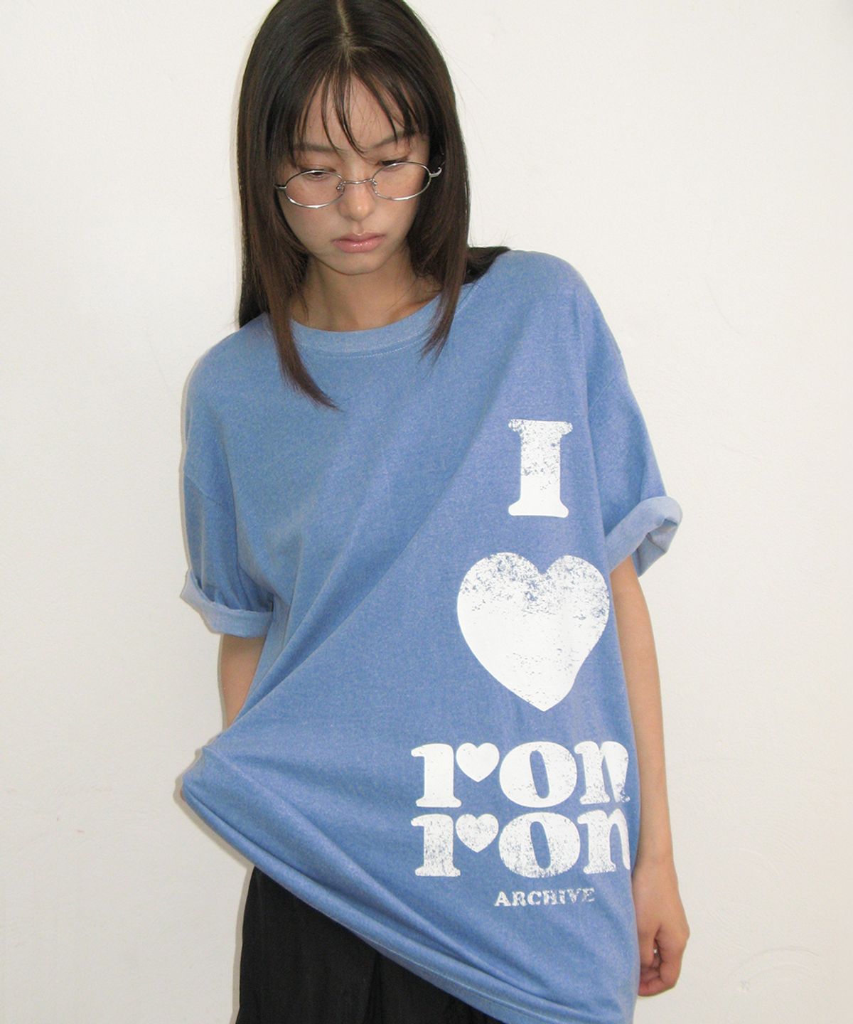 론론(RONRON) PIGMENT I LUV RON OVER FIT T SHIRT BLUE