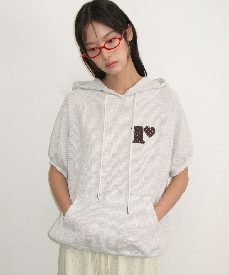 DOT R HALF SLEEVE HOODIE WHITE MELNAGE