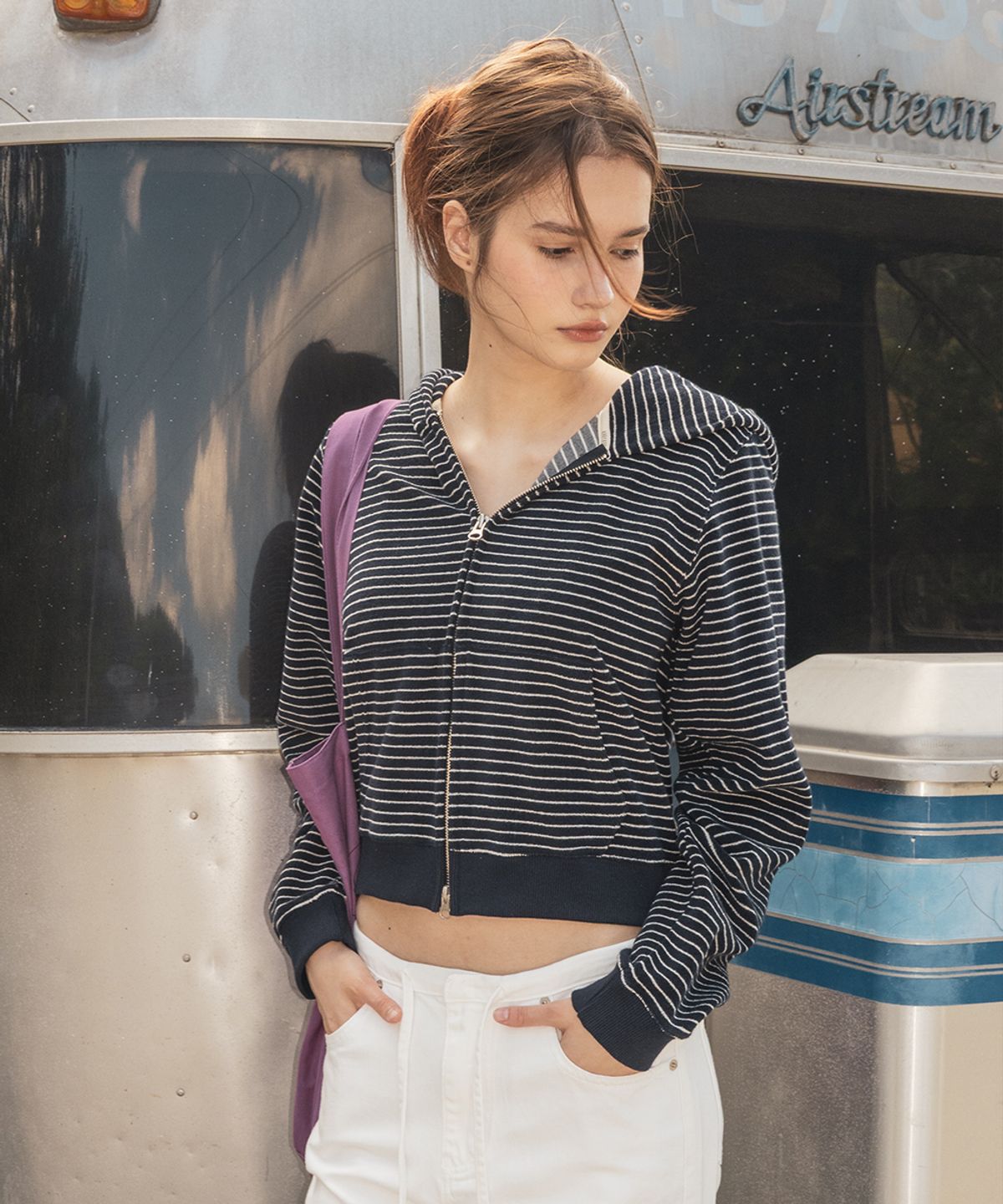 108파운드(108POUND) Terry Slim Hoodie_Stripe Navy