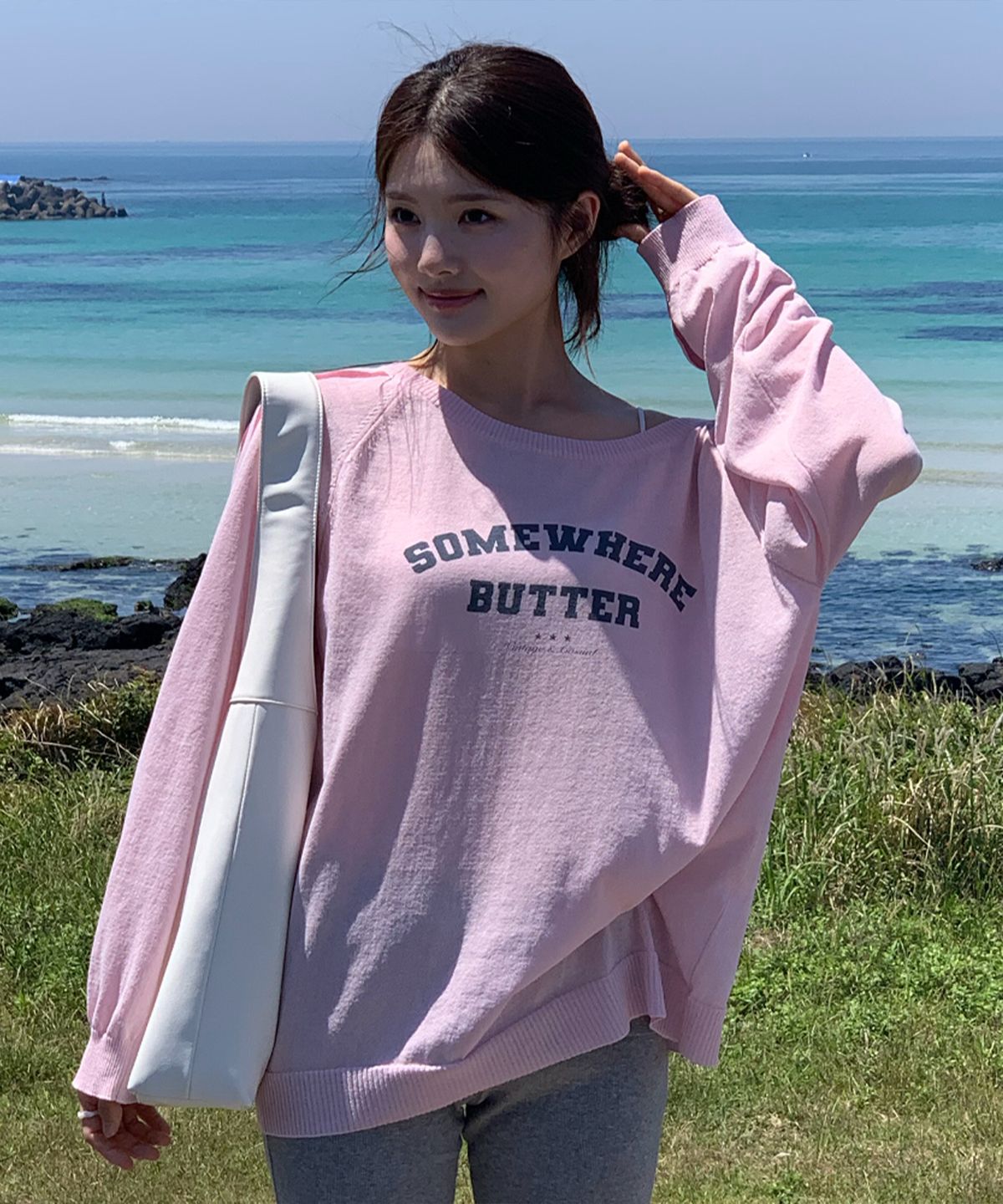 썸웨어버터(SOMEWHEREBUTTER) Loco Long Sleeve Knit - Light Pink