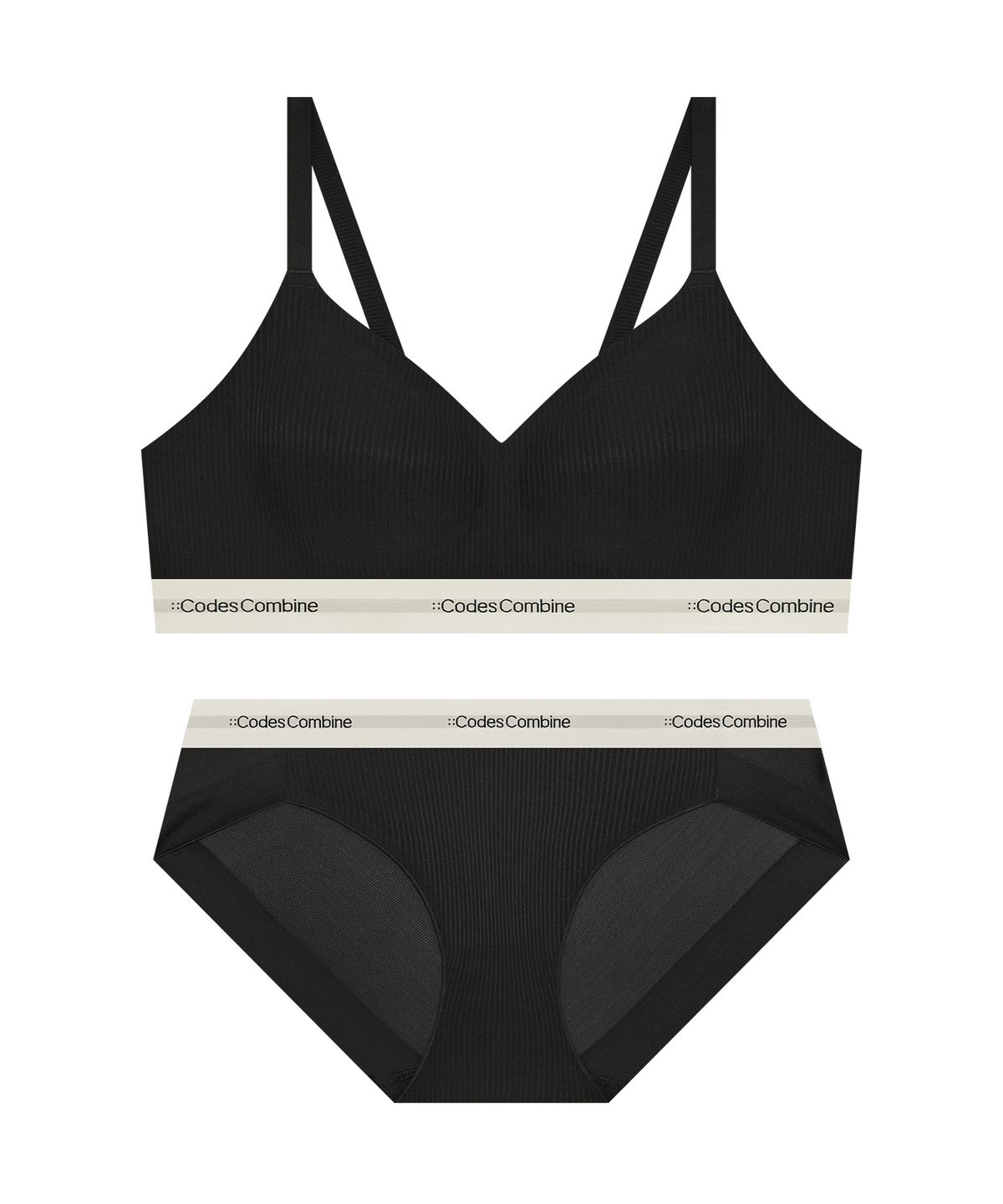 코데즈컴바인 이너웨어(CODES COMBINE INNERWEAR) 쿨 메쉬 소프트골지 노와이어 브라 햄팬티 세트_블랙