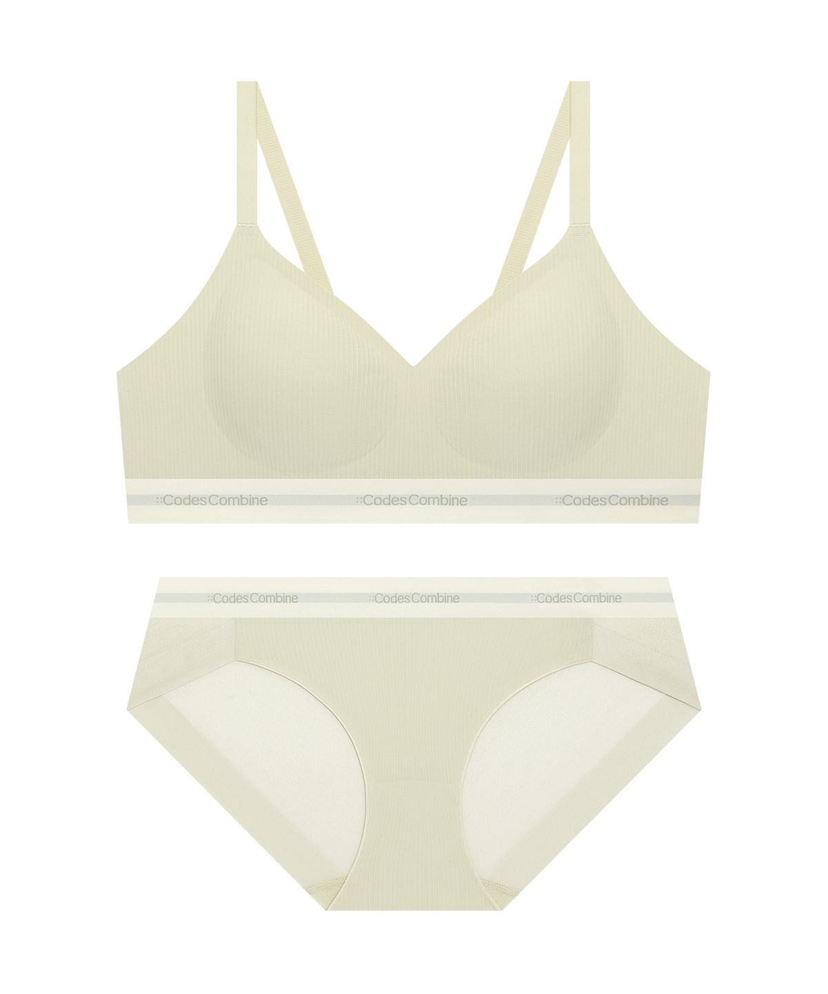 코데즈컴바인 이너웨어(CODES COMBINE INNERWEAR) 쿨 메쉬 소프트골지 노와이어 브라 햄팬티 세트_라이트카키