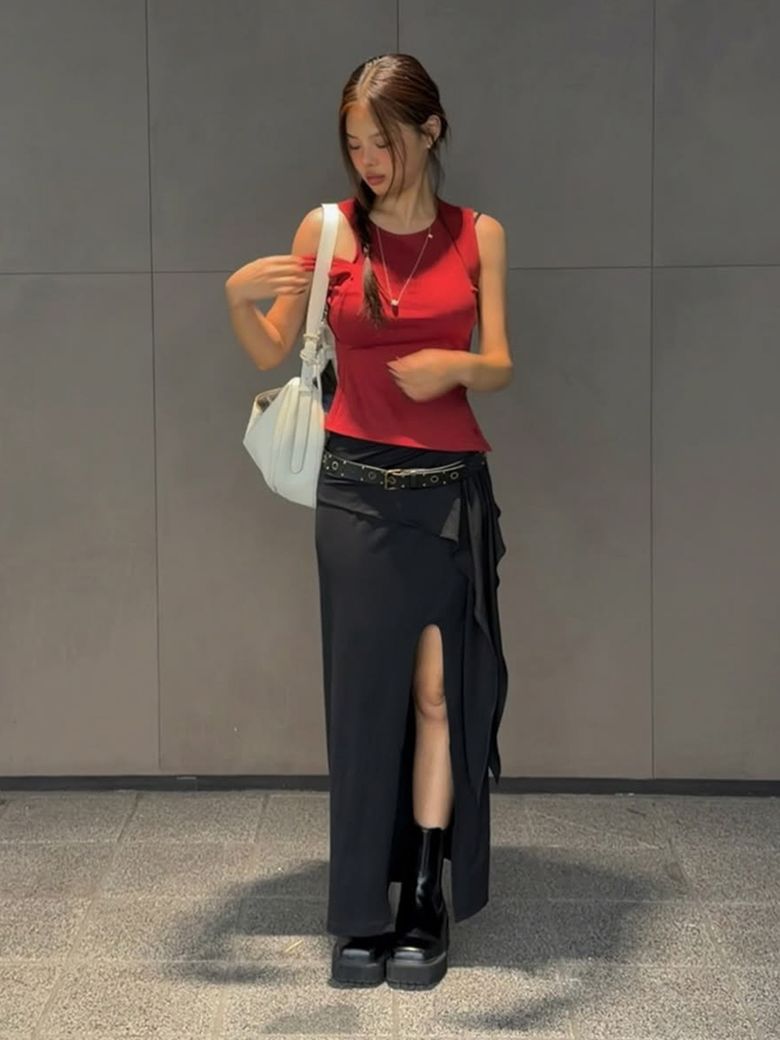 GLAM TIE STRAP SLIT MAXI SKIRT BK_B261MSD114