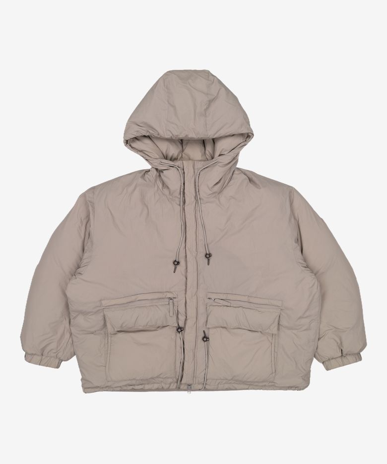 NYLON HOODED PUFFER DOWN PARKA _ GRAY XL