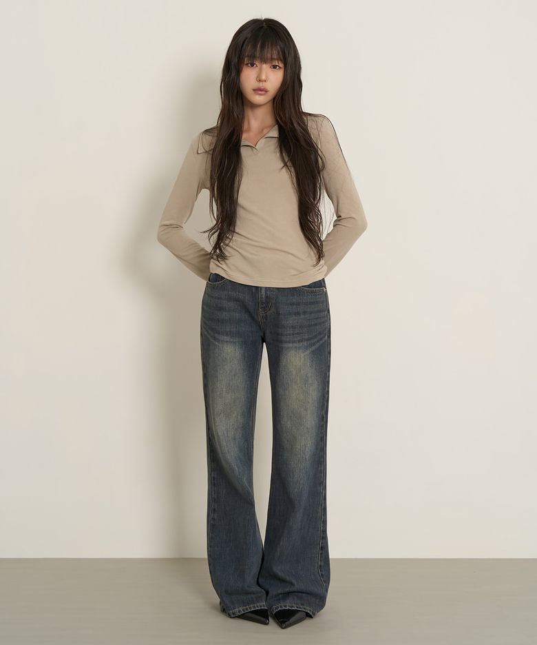 Washed Denim Boots Cut Pants (Vintage Blue)