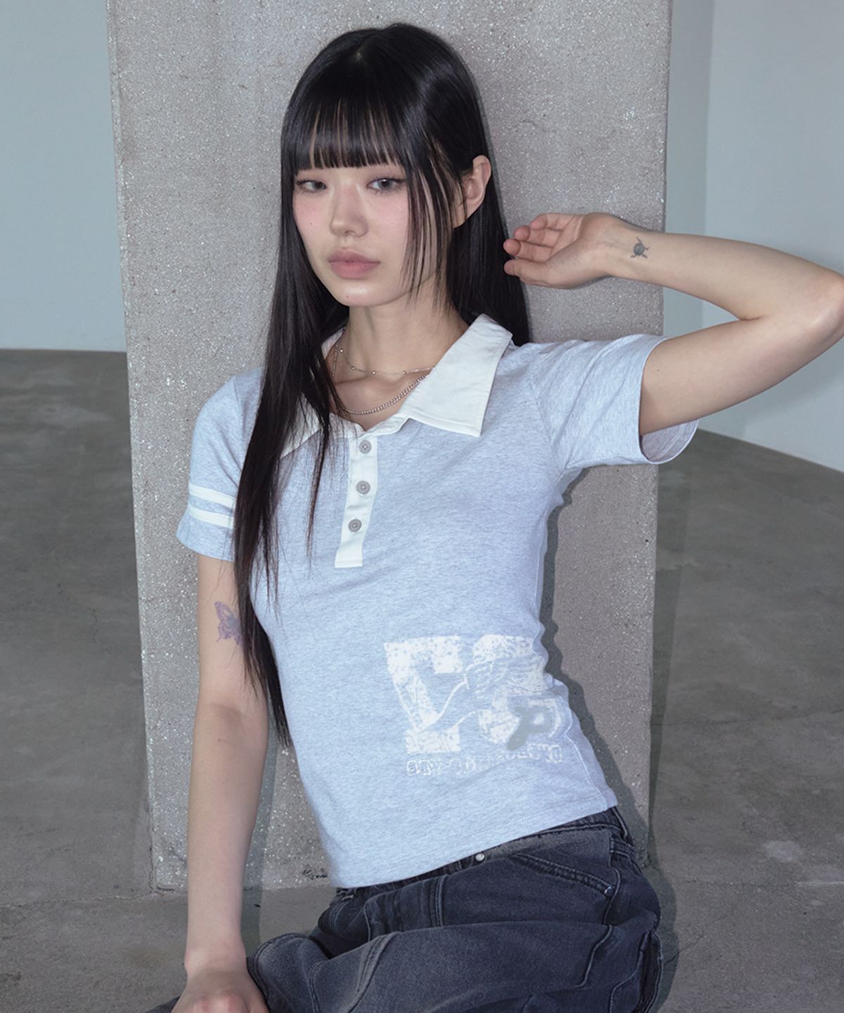 프렌다(PRENDA) TRACK-LINE POLO SHORT SLEEVE GRAY