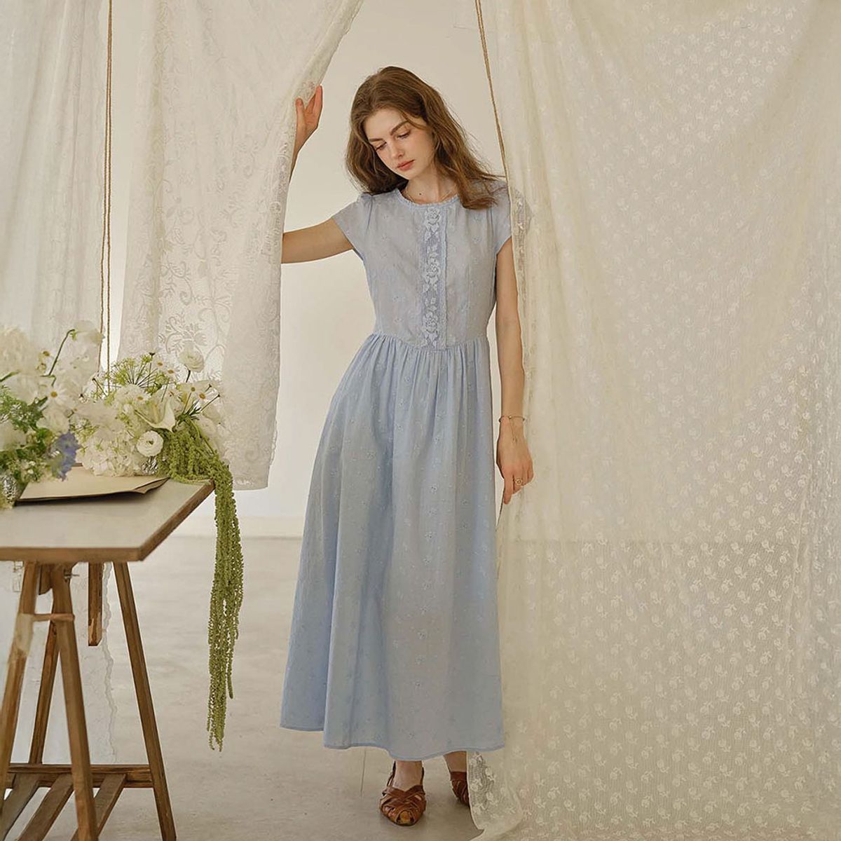 심플레트로(SIMPLE RETRO) SR_Lace a-line long dress