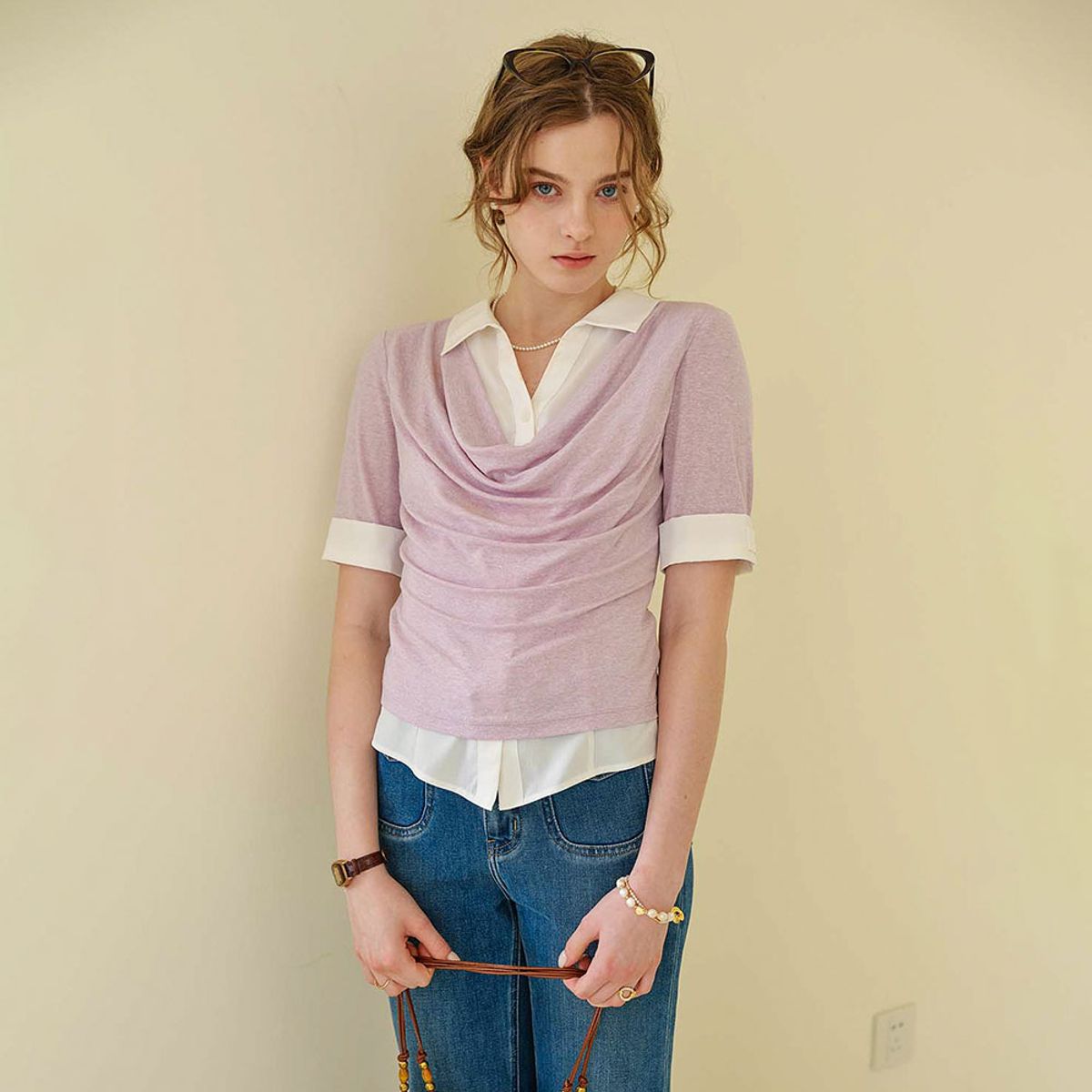심플레트로(SIMPLE RETRO) SR_Fake two-piece collar shirt top