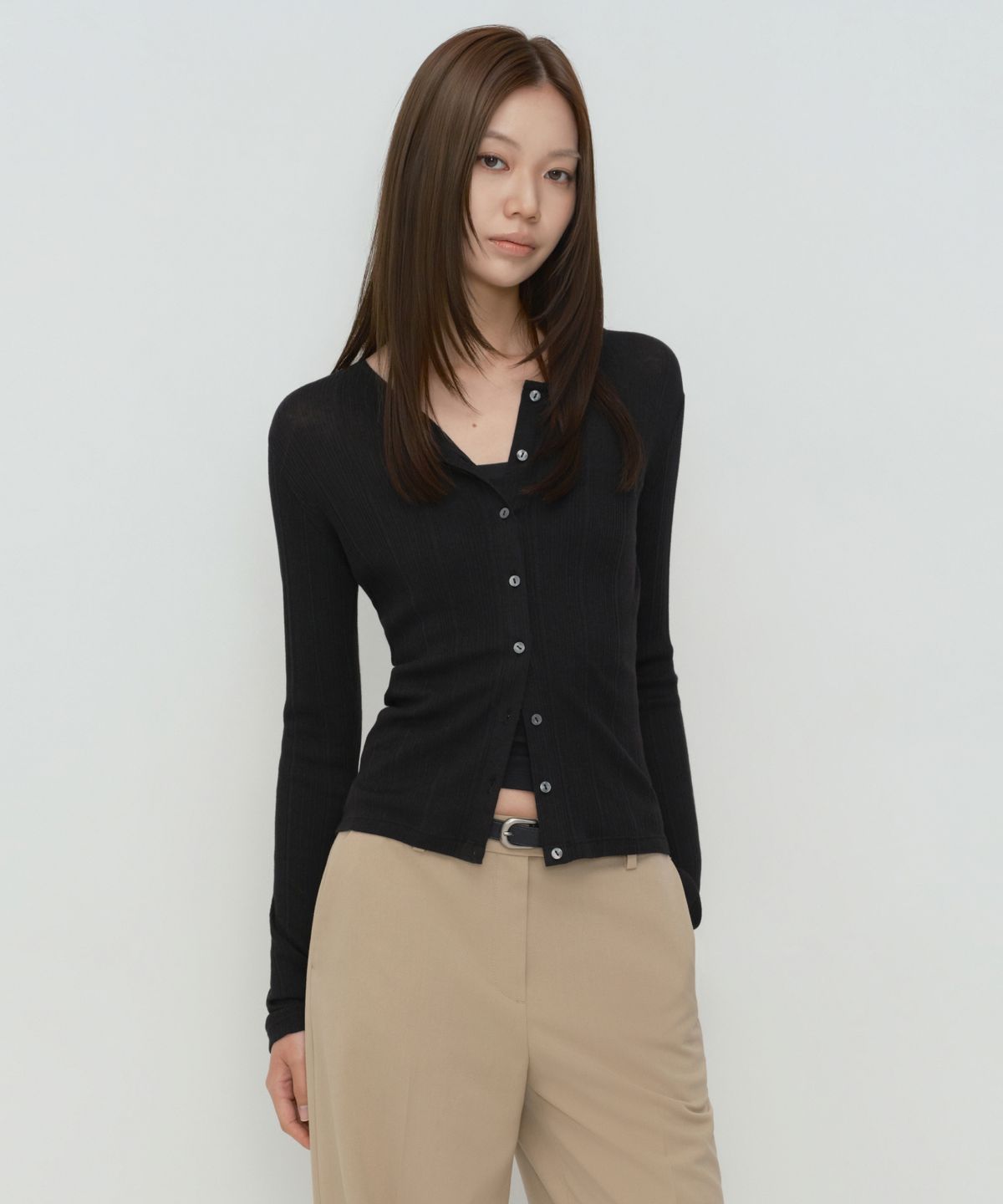 무신사 스탠다드 우먼(MUSINSA STANDARD WOMAN) 우먼즈 소프트 리브드 저지 가디건 [블랙]