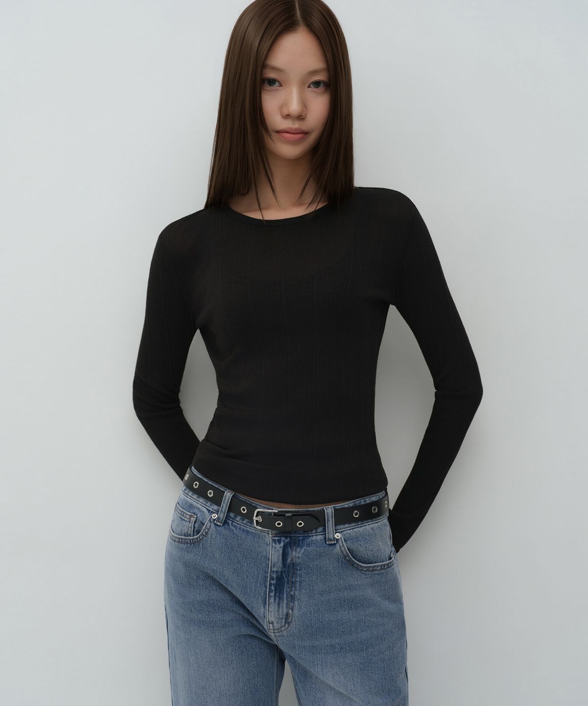무신사 스탠다드 우먼(MUSINSA STANDARD WOMAN) 우먼즈 소프트 리브드 긴소매 티셔츠 [블랙]