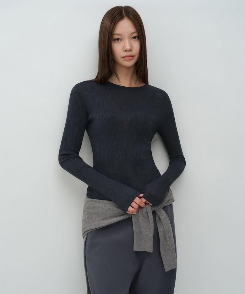 우먼즈 소프트 리브드 긴소매 티셔츠 [다크 네이비]