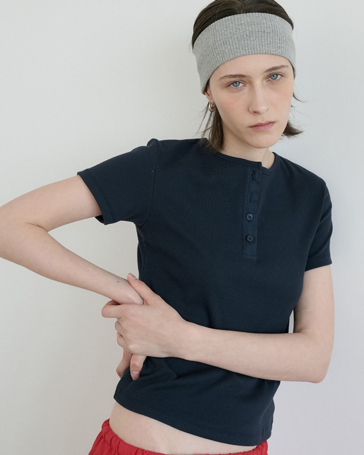 블루브릭(BLUEBRICK) Button half t-shirt (3colors)