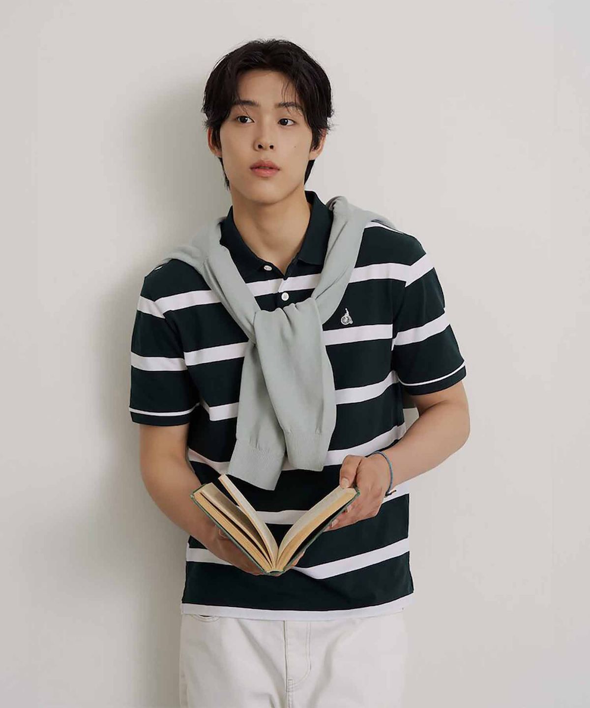 빈폴 멘(BEANPOLE MEN) 볼드 스트라이프 피케 티셔츠  그린