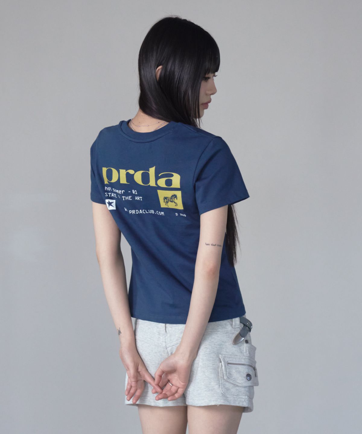 프렌다(PRENDA) STATE SEMI CROP TEE NAVY