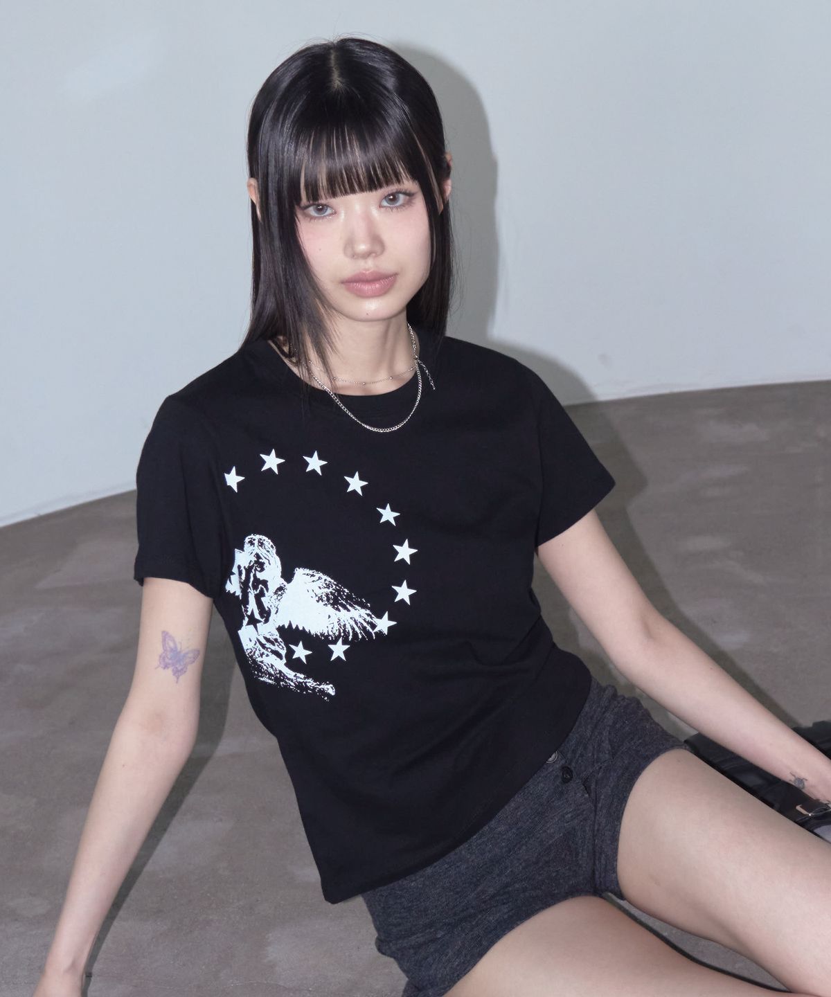 프렌다(PRENDA) DESPAIR SEMI CROP TEE BLACK