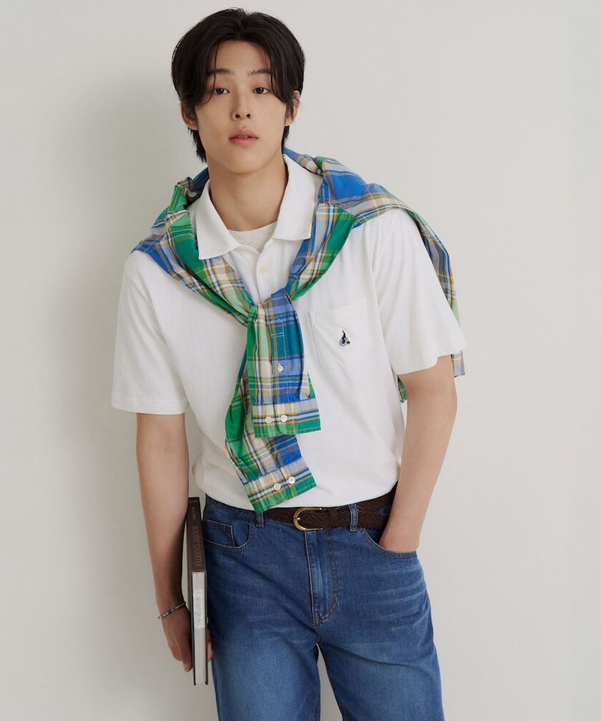 빈폴 멘(BEANPOLE MEN) 코튼 리넨 오픈넥 티셔츠  화이트