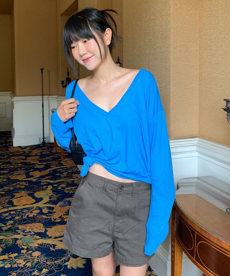 Fatigue denim shorts