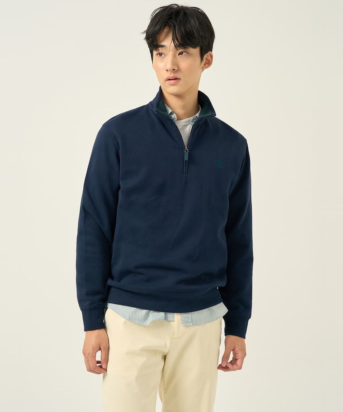빈폴 멘(BEANPOLE MEN) 클래식 소프트 코튼 쿼터집 티셔츠  네이비