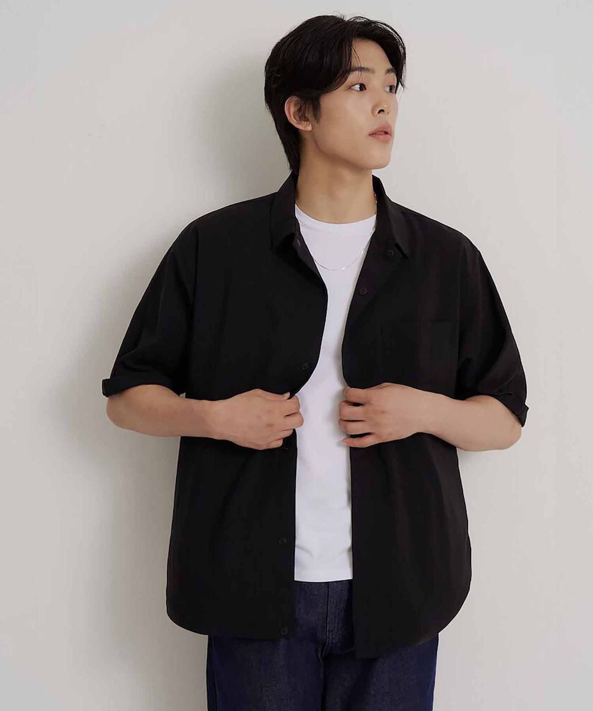 빈폴 멘(BEANPOLE MEN) 아우터형 반소매 셔츠  블랙