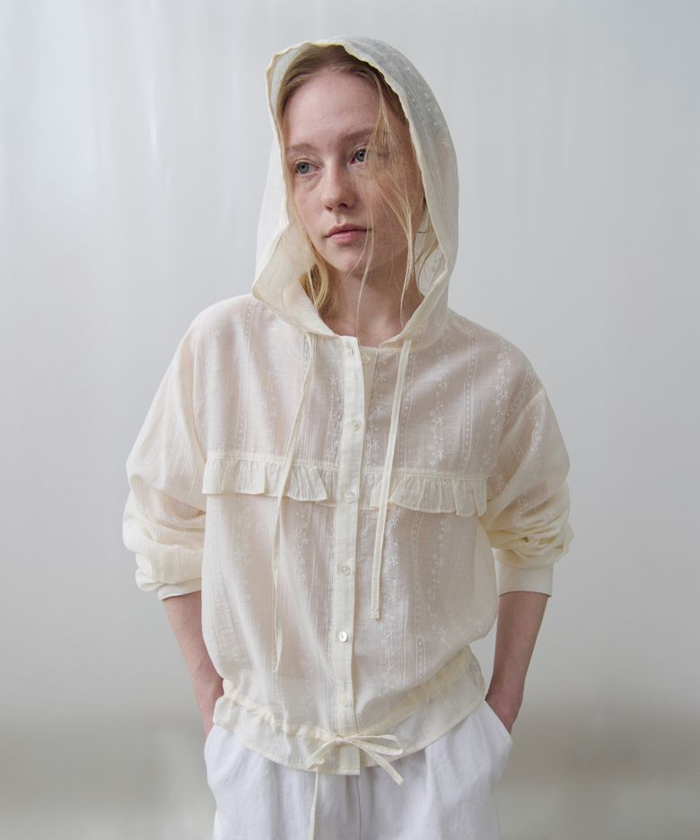 Cream Tencel Hooded Drawstring Shirt (Cream)