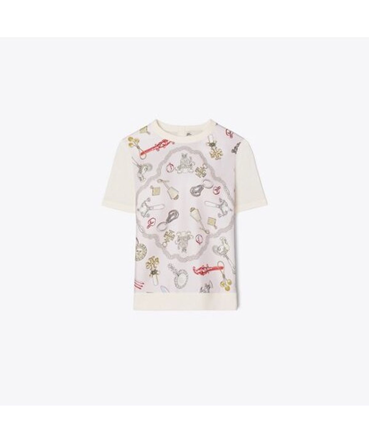 토리버치(TORYBURCH) 실크 프론트 울 탑 - 아이보리 / 핑크 래틀스