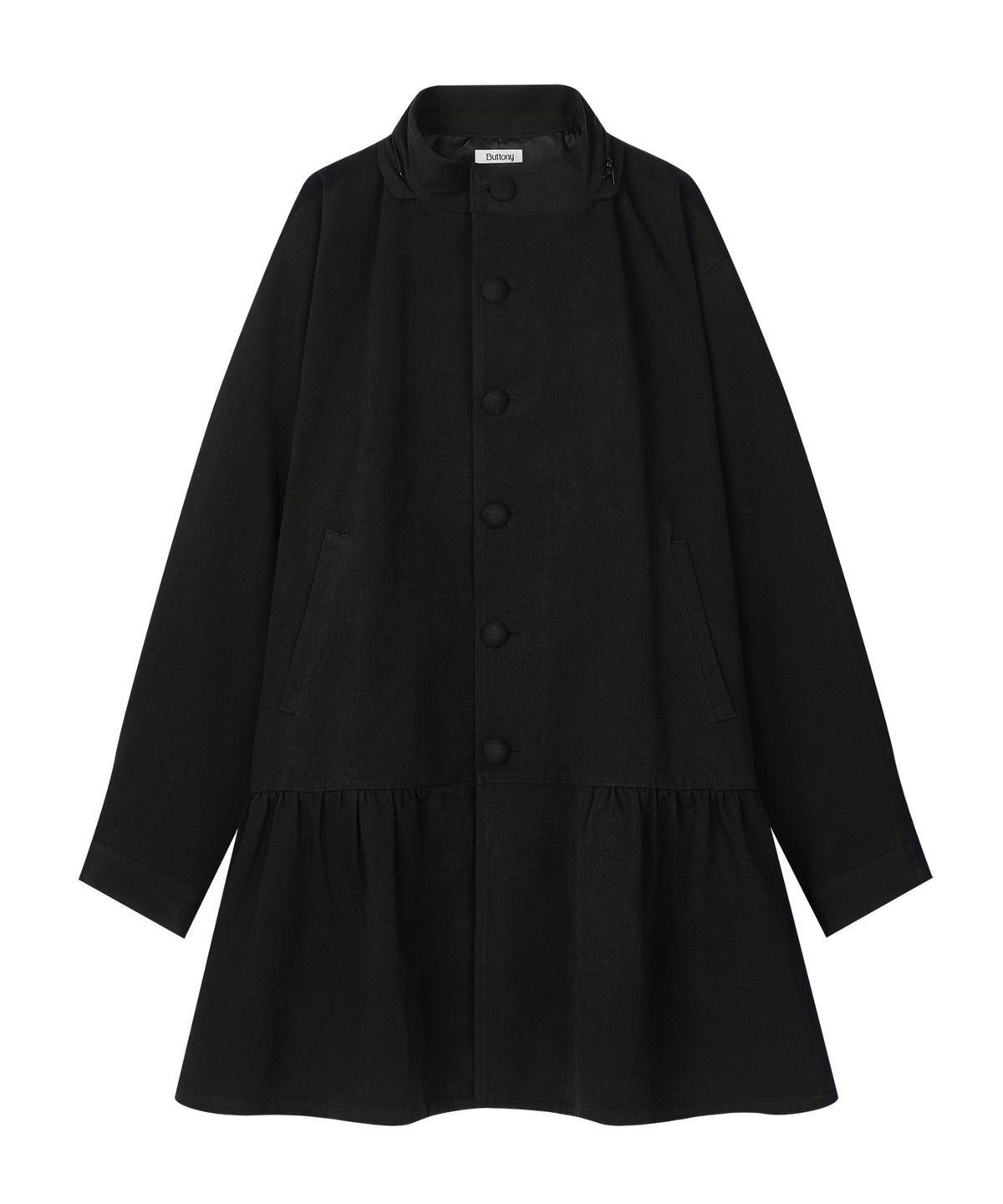 버터니(BUTTONY) DETACHABLE TWO-WAY SHIRRED MIDI FIELD JACKET (BLACK)