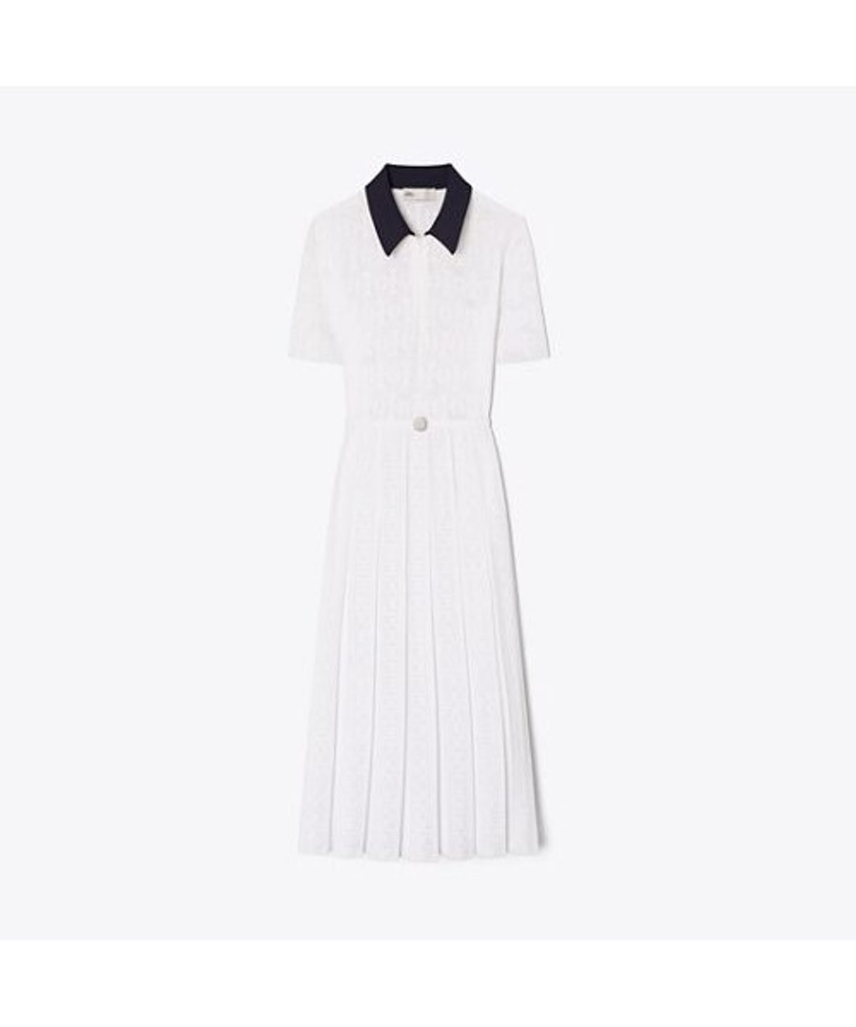 토리버치(TORYBURCH) 티 모노그램 포인텔 플리츠 드레스 - 화이트 / 네이비