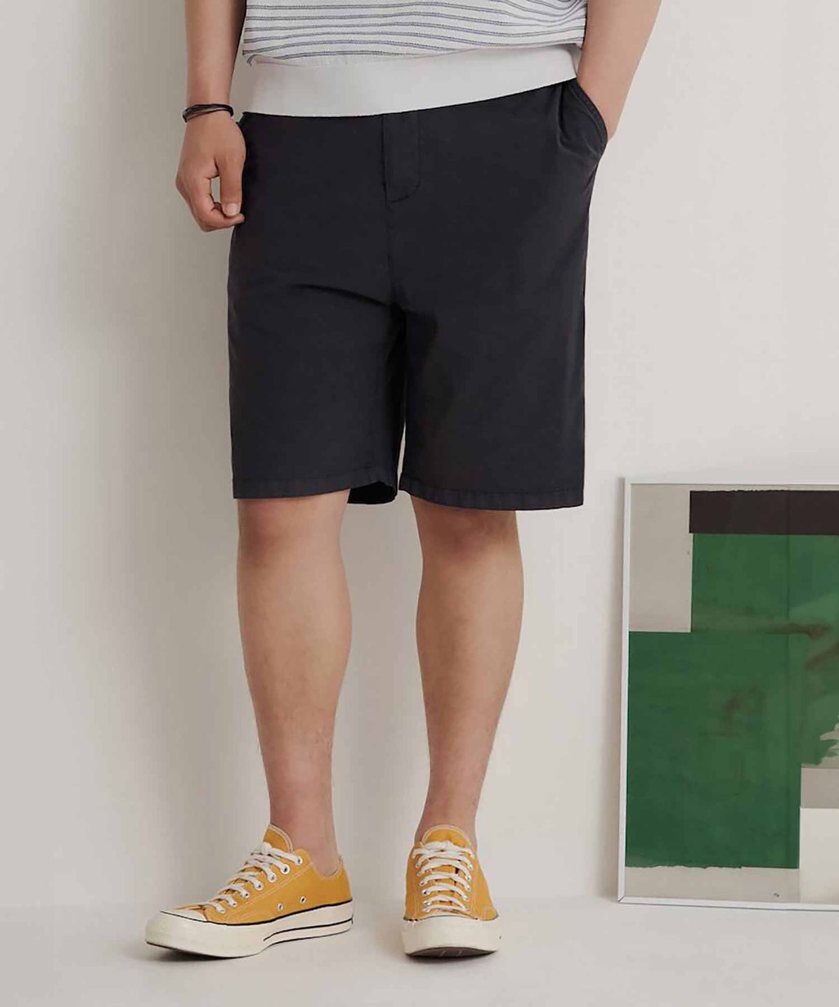 빈폴 멘(BEANPOLE MEN) 가먼트다잉 하프 팬츠  네이비