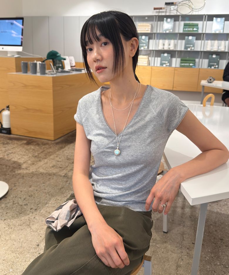 Lace line cap sleeve t-shirt