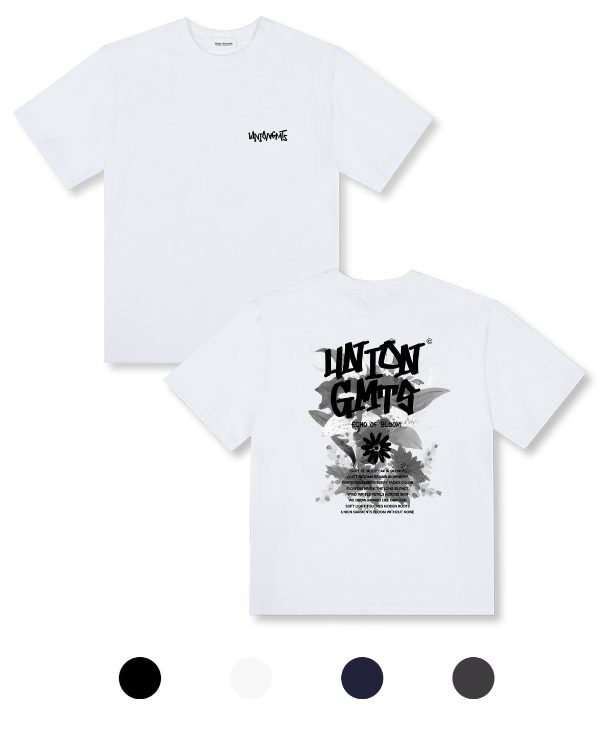 유니온가먼츠(UNION GARMENTS) 블룸위드아웃 오버핏 반팔 티셔츠 4COLOR