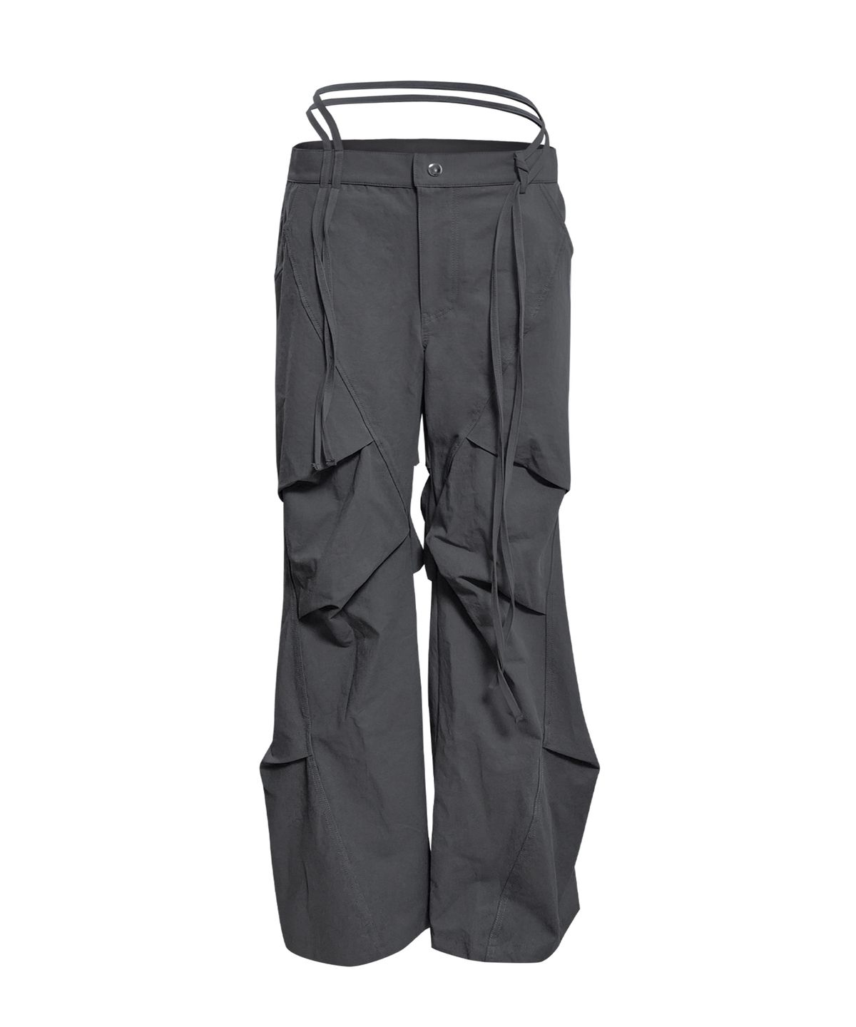 정도(JUNGDO) PELVIC STRAP CURVED PANTS . CHARCOAL