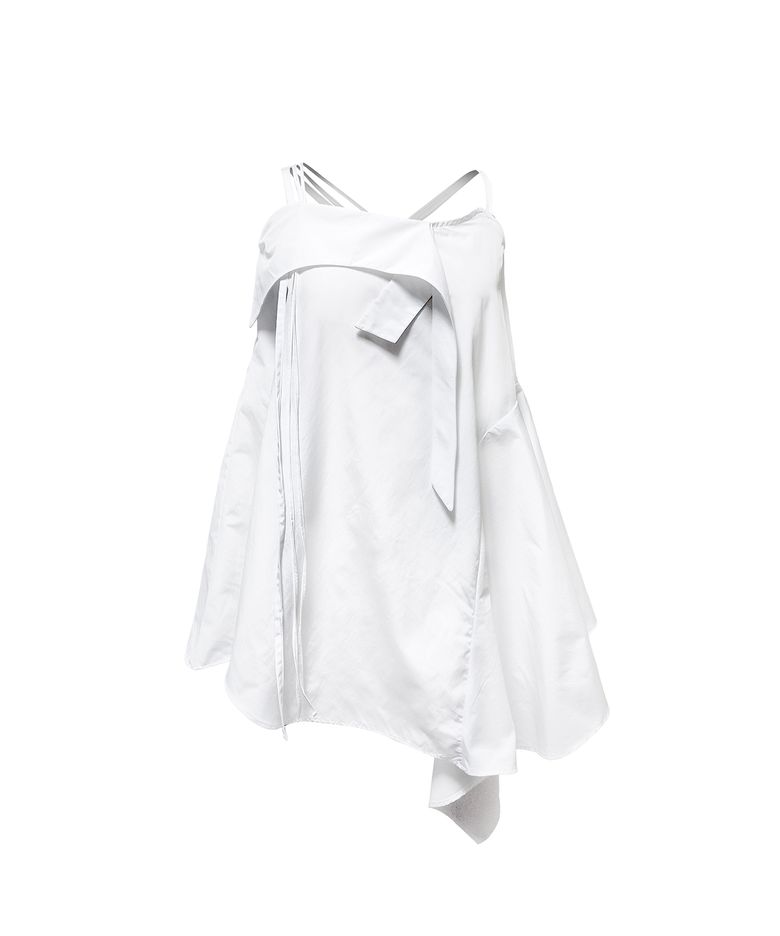 FLAP STRAP DRESS TOP .  WHITE