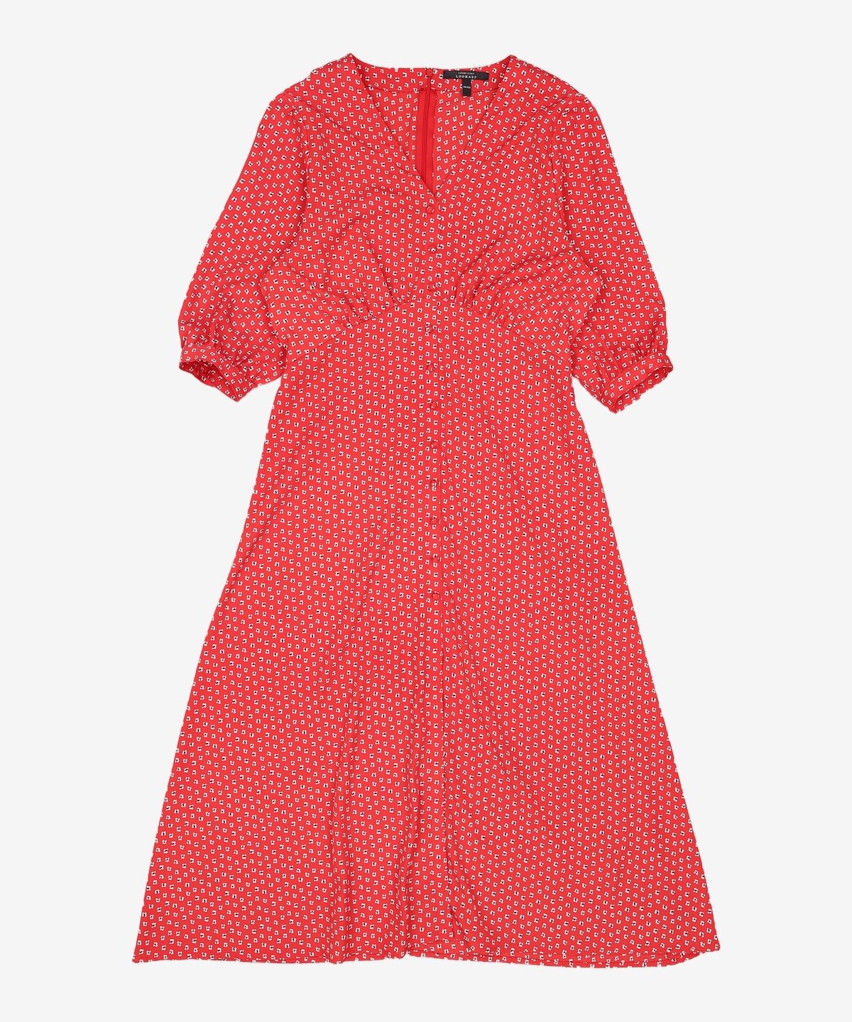 룩캐스트(LOOKAST) 레드 브이넥 프린팅 롱 드레스 / RED V NECK PRINTING LONG DRESS FREE