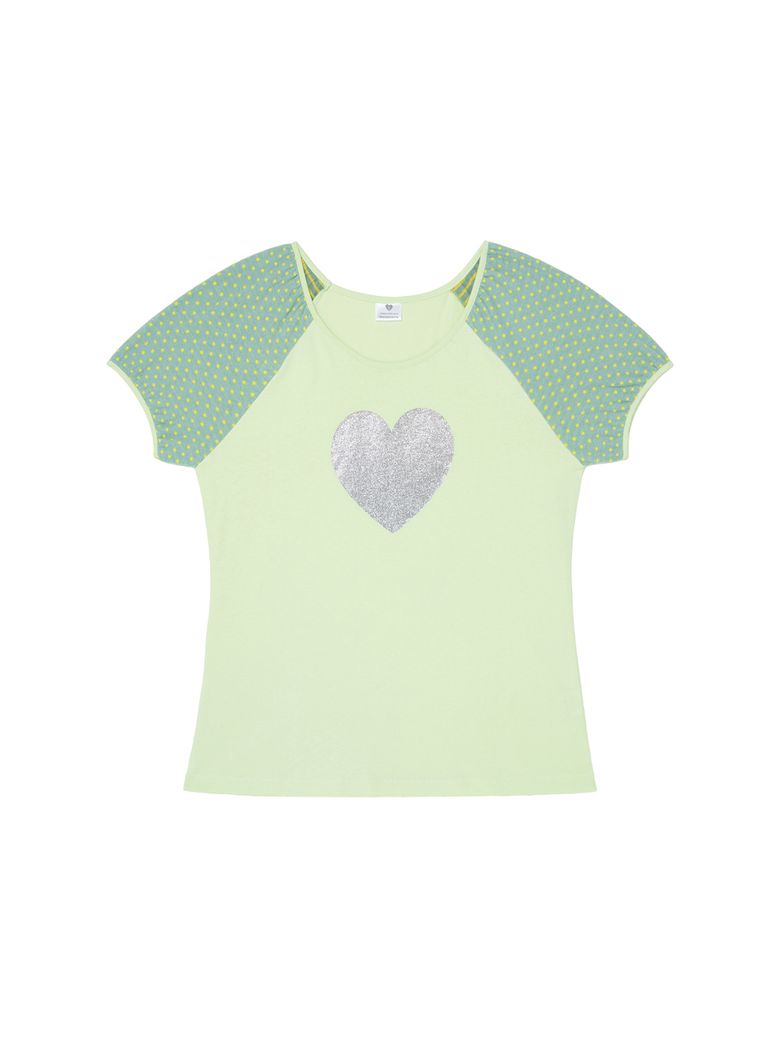 Heart glitter T-shirt - Green (하트 글리터 티셔츠 연두)