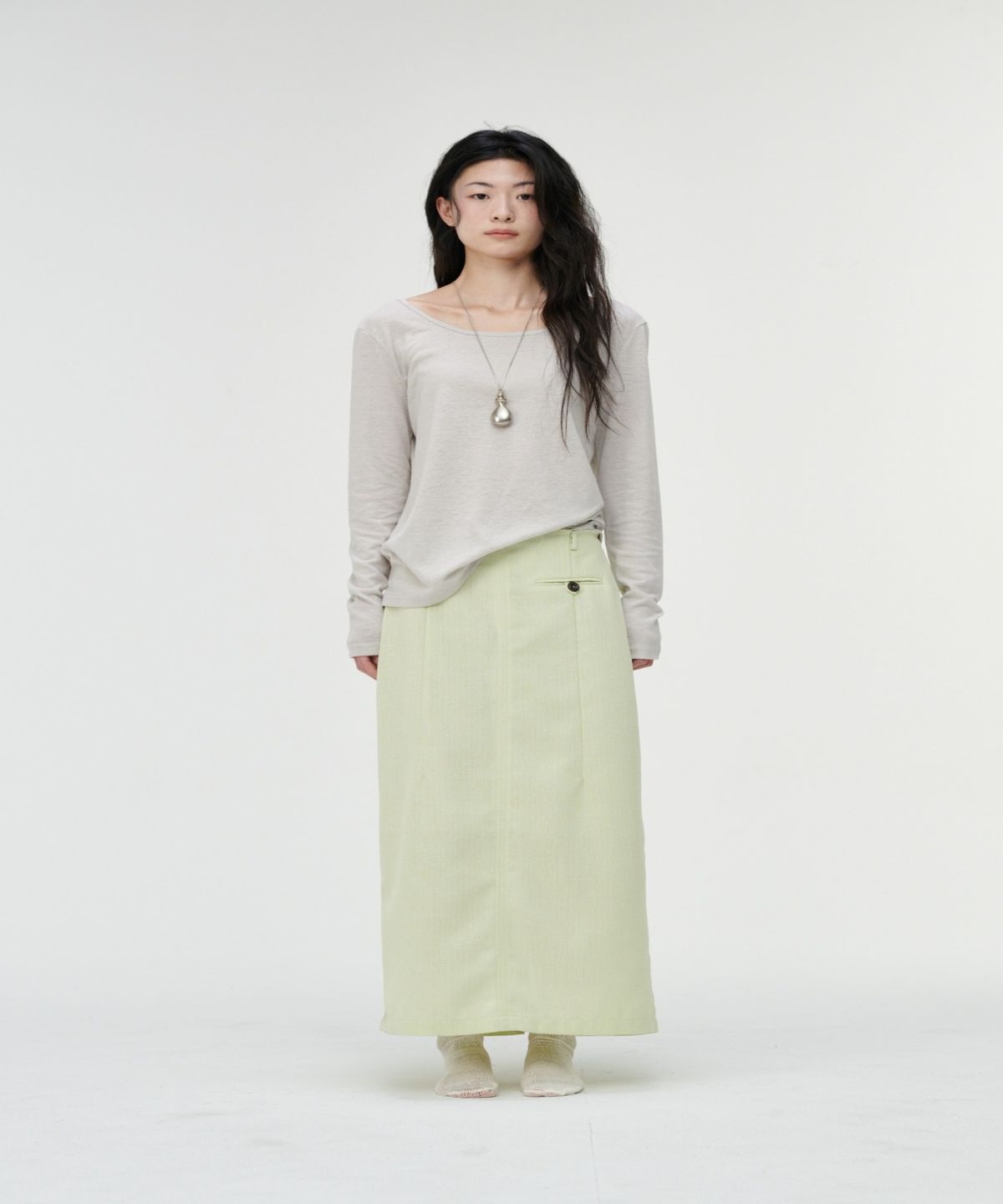 까롯(CARROTTE) Natural Linen Blend Printed T-shirt, Ash Grey