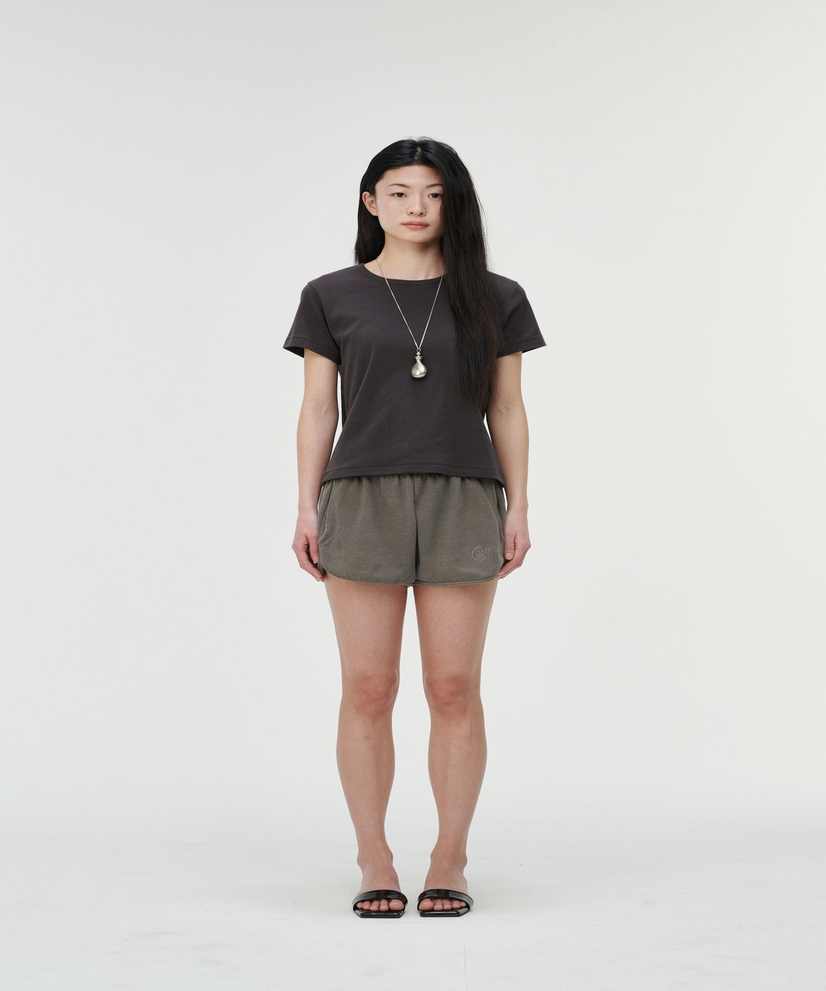 까롯(CARROTTE) Vintage Slub Cotton Ribbed Tee, Charcoal