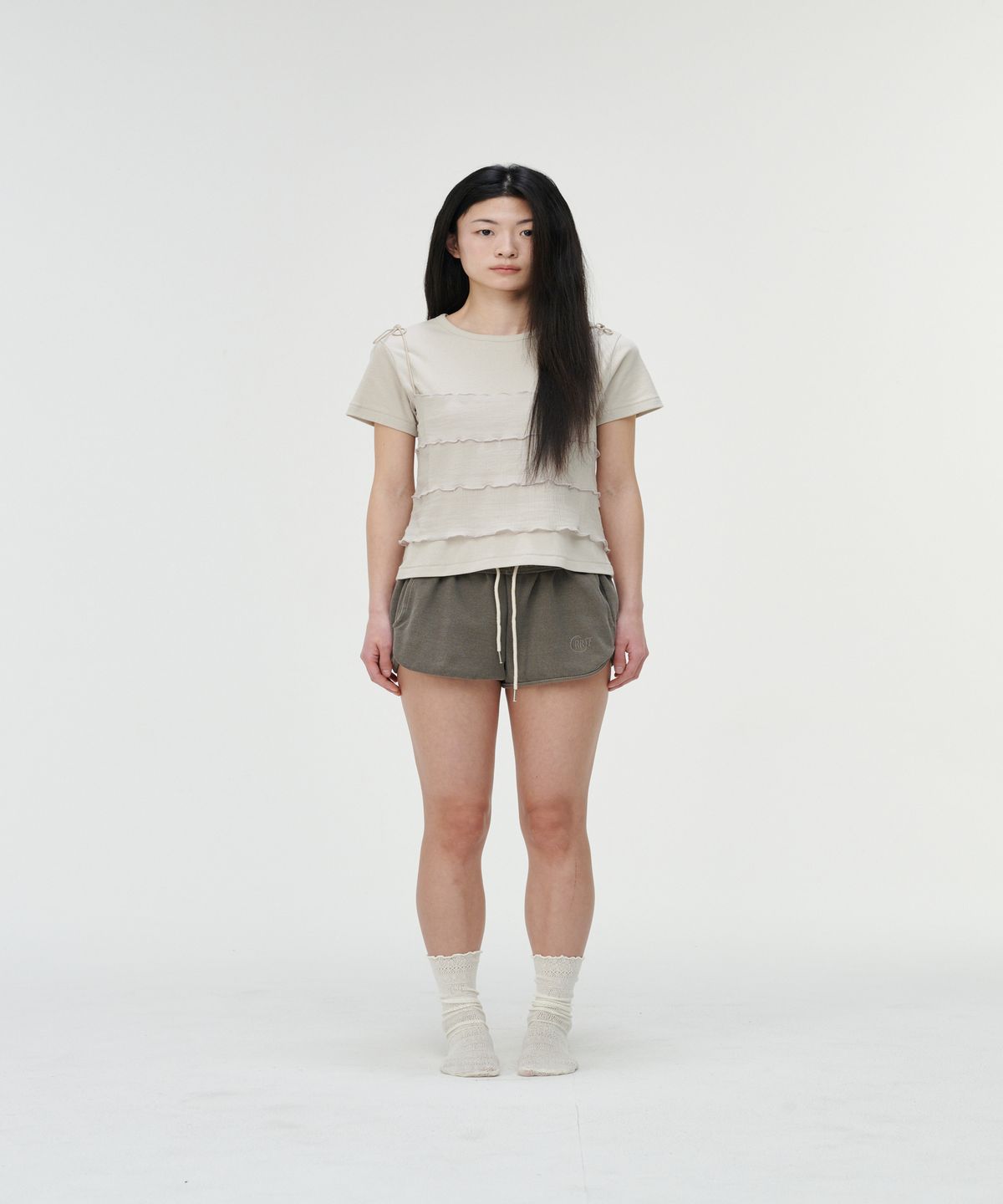 까롯(CARROTTE) Vintage Slub Cotton Ribbed Tee, Beige
