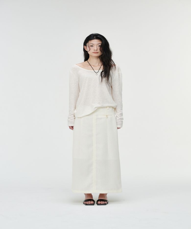 Summer Tweed Raw-Edge Skirt, White