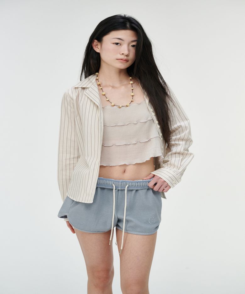 Pigment Ribbed Logo Shorts, Dusty Blue