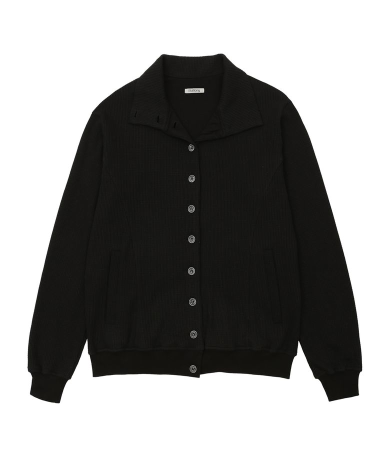 BUTTON WAFFLE ZIP-UP (BLACK)