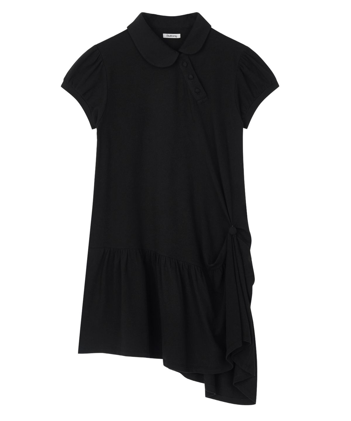 버터니(BUTTONY) ASYMMETRIC COLLAR SHORT SLEEVE DRESS (BLACK)