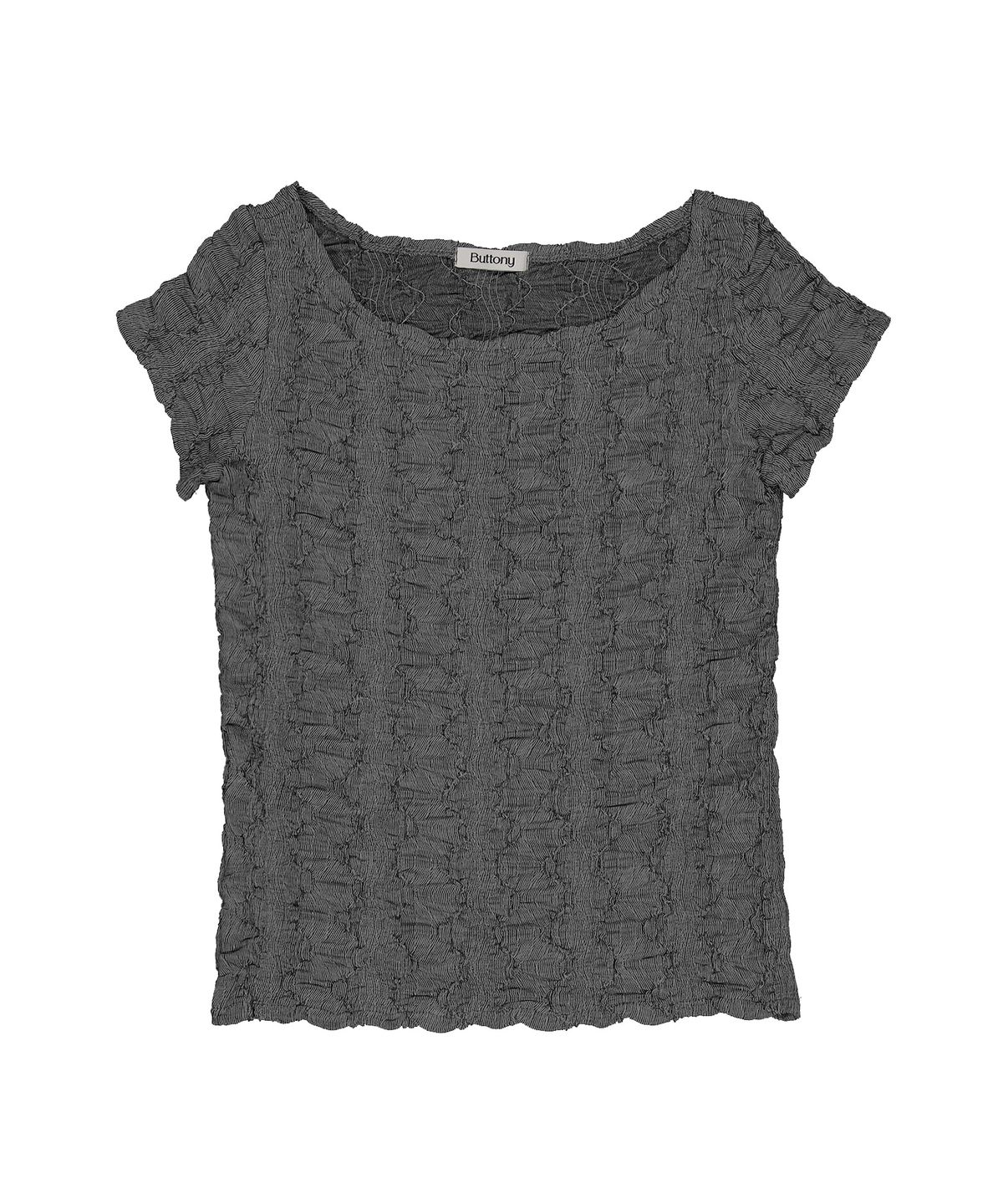 버터니(BUTTONY) WRINKLE TEXTURE OFF-SHOULDER SHORT SLEEVE T-SHIRT (GRAY)