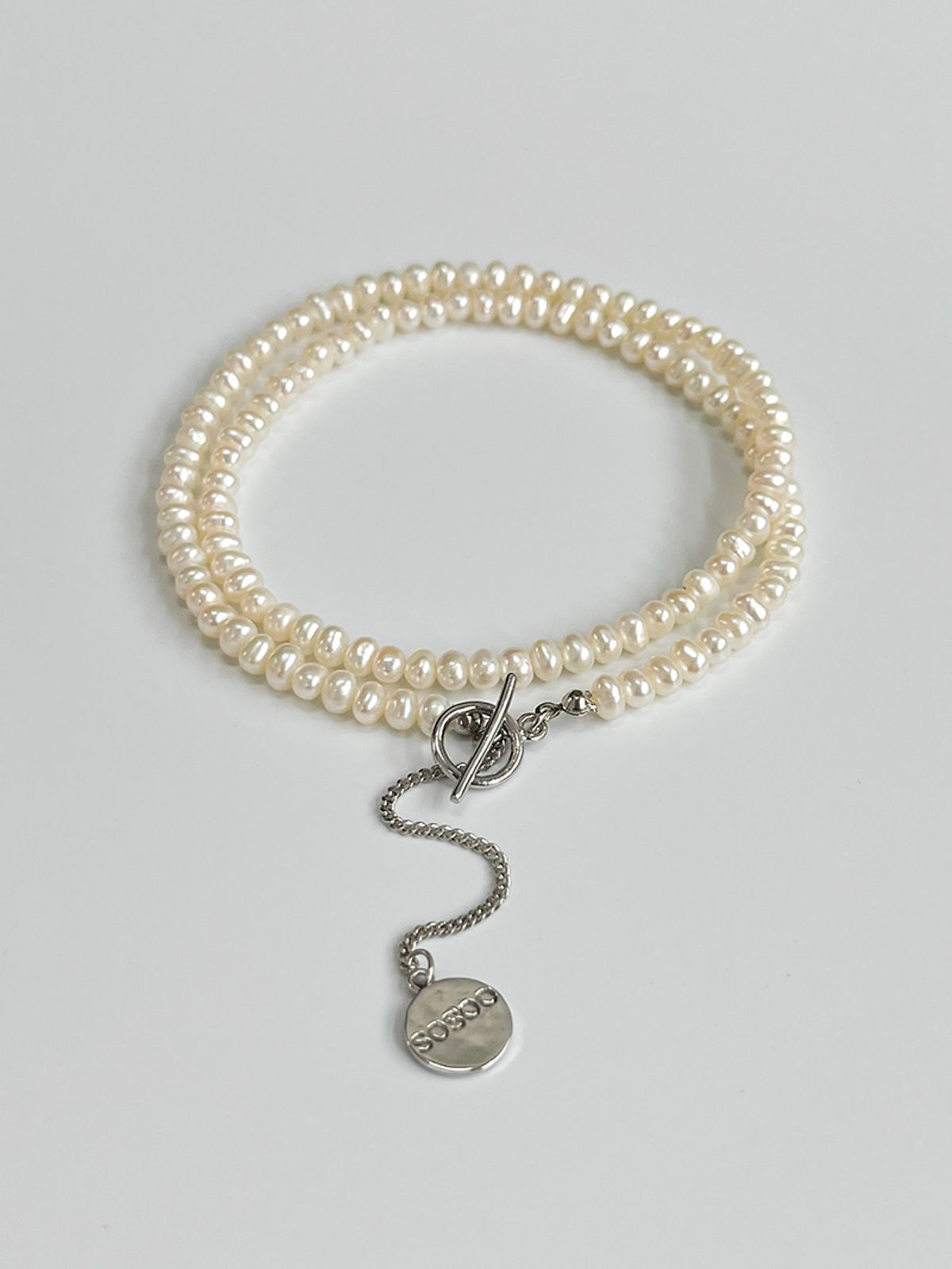 소수(SOSOO) Natural Pearl Drop Chain Toggle Necklace