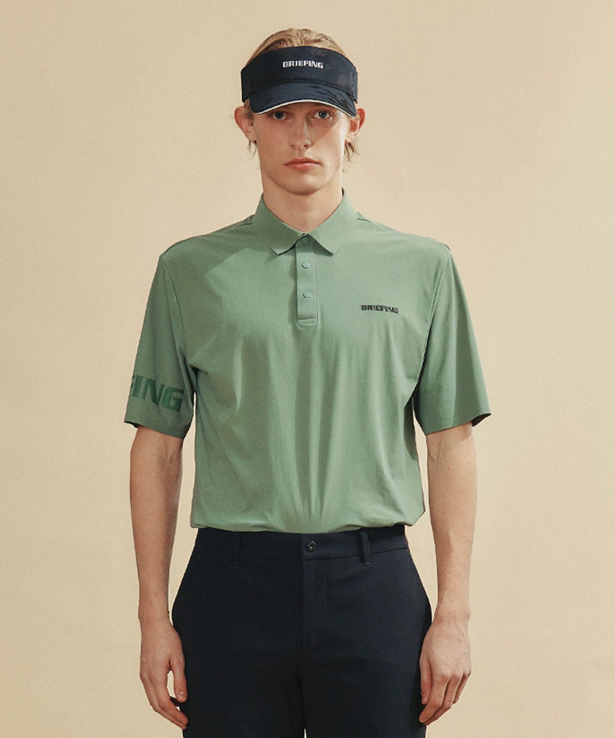 브리핑 골프(BRIEFING GOLF) 남자 소매 로고 포인트 폴로 티셔츠_브라이트 그린